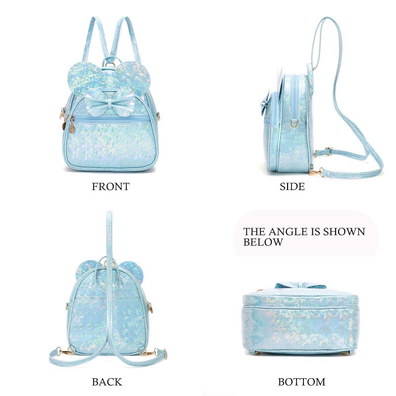 KL928 Girls Bowknot Polka Dot Cute Mini Backpack Small Daypacks Convertible Shoulder Bag Purse for Women (Shiny Blue) - Image 5
