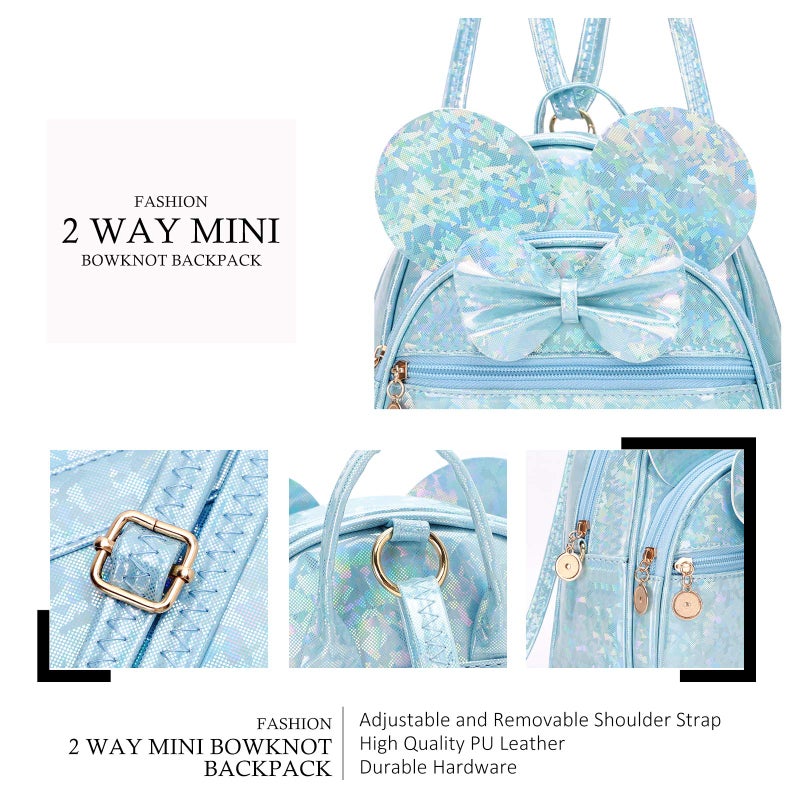 KL928 Girls Bowknot Polka Dot Cute Mini Backpack Small Daypacks Convertible Shoulder Bag Purse for Women (Shiny Blue) - Image 3