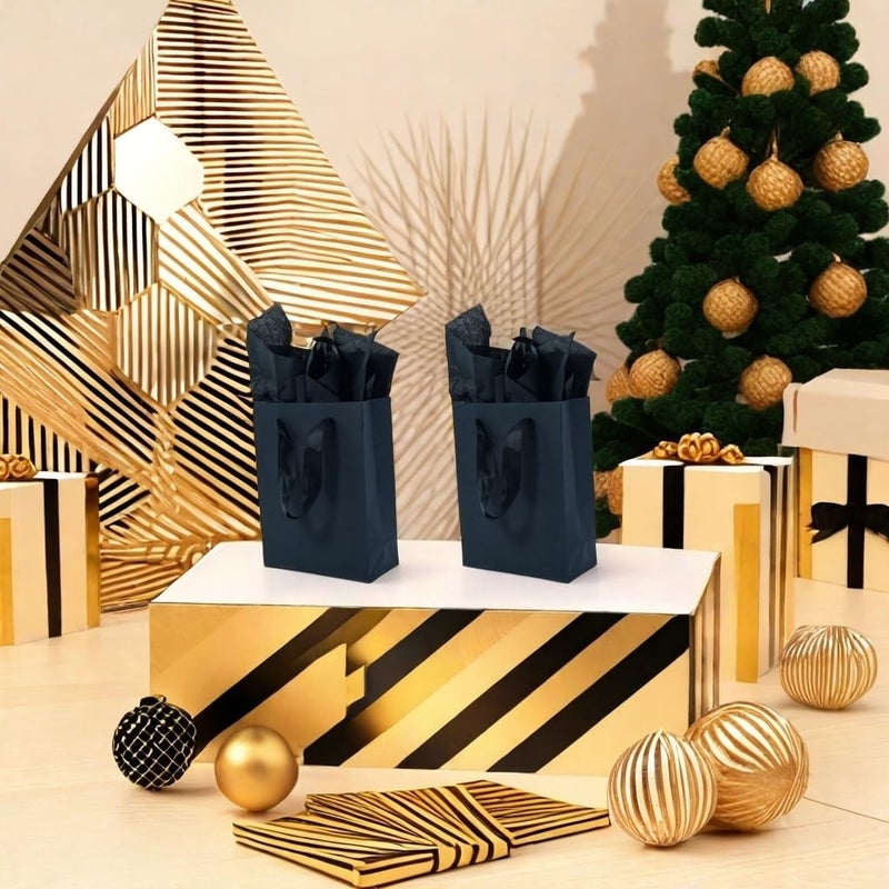 Juneshe Small Gift Bags With Handles & Tissue Paper 4 Pack Mini White & Black Gift Bags  Extra Small White Paper Bags  Tiny Gift Wrap - Image 5