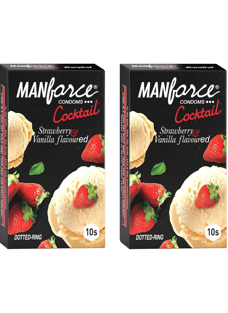 Manforce Pack of 2 Boxes Cocktail Strawberry & Vanilla Flavoured Condoms for Men with Dotted Rings 10S x 2  - Image 1