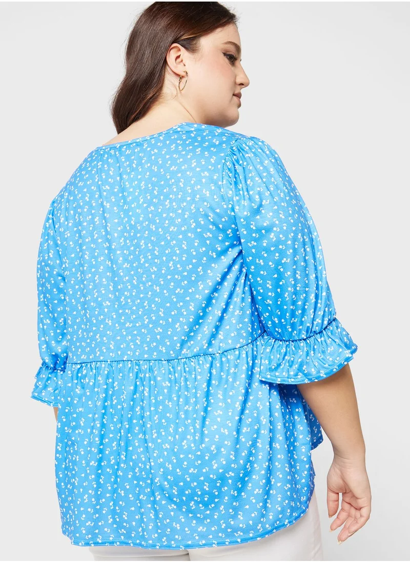 In The Style Curve Curve Jac Jossa Blue Smudge Print Smock Top With Puff Sleeves