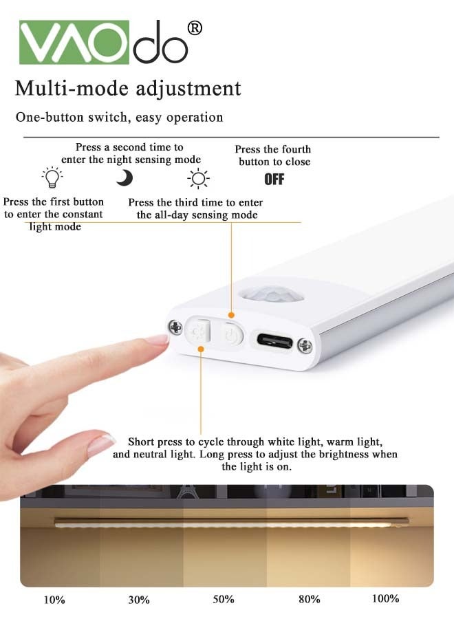 2PCS Rechargeable Motion Sensor Under Cabinet Strip Lights Long-lasting Standby Double Row LED Beads 120° lighting Wall Closet Light Wireless Indoor Black