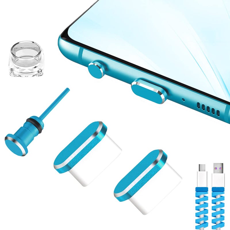Careflection غطاء USB C واقي من الغبار، غطاء منفذ شحن نوع C وغطاء جاك سماعة الهاتف، واقي من الأوساخ، متوافق مع سامسونج جالاكسي بيكسل ون بلس لابتوب ماك بوك برو أجهزة أندرويد أزرق 2 حزمة - Image 1