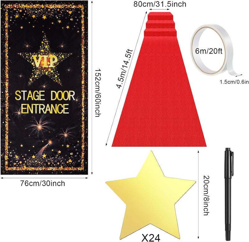 Timtin Red Carpet Runner Set with Gold Star Cutouts - Image 2