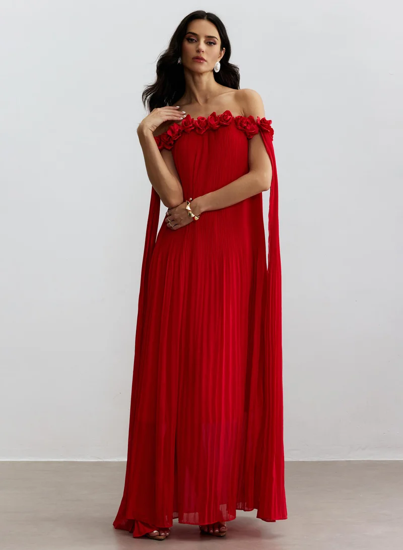 Sunfere Regina Off Shoulder Rosette Detail Maxi Dress