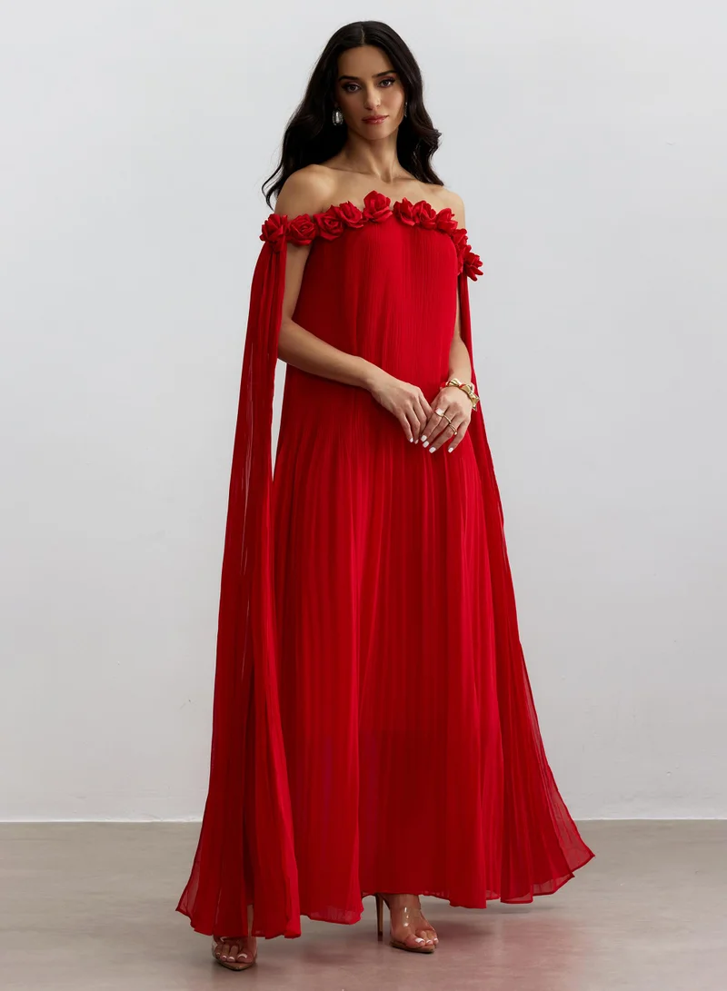 Sunfere Regina Off Shoulder Rosette Detail Maxi Dress