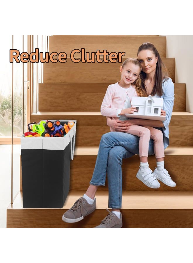 slcinwzdt Stair Basket for Stairs with Handle, Staircase Baskets for Carpeted and Wooden Stairs,16" Step Storage Basket for Toys, Clothes, Books, Tools, with Hard Board, Anti-slip (Black&White, 1 pack) - Image 2