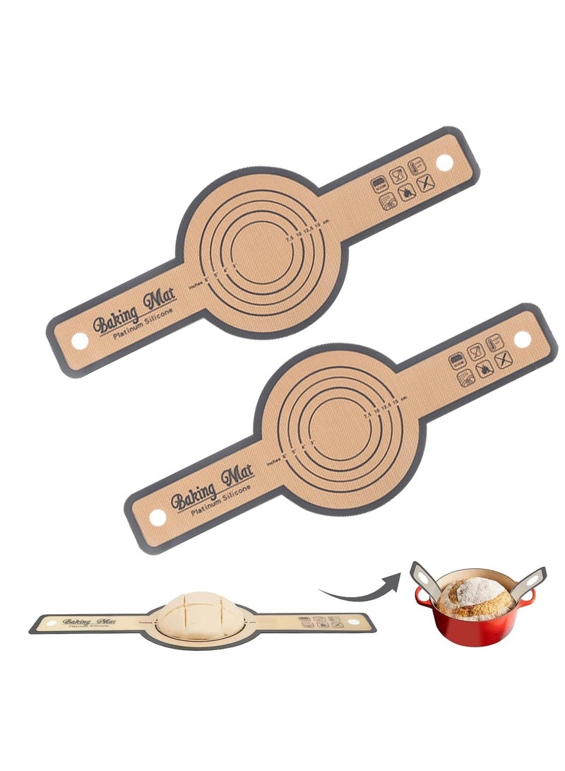 يلا جوي 2 عبوة حمالة خبز سيليكون لبطانة الفرن، حصيرة خبز سيليكون غير لاصقة وسهلة التنظيف وقابلة لإعادة الاستخدام مع مقابض طويلة، سهلة لنقل الخبز المخمر (رمادي) - Image 1