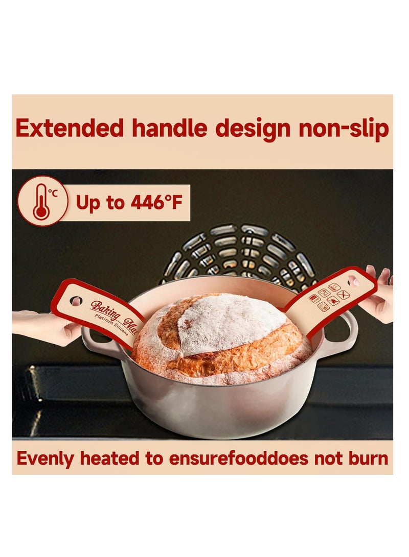 يلا جوي 2 عبوة حمالة خبز سيليكون لبطانة الفرن، حصيرة خبز سيليكون غير لاصقة وسهلة التنظيف وقابلة لإعادة الاستخدام مع مقابض طويلة، سهلة لنقل الخبز المخمر (رمادي) - Image 4