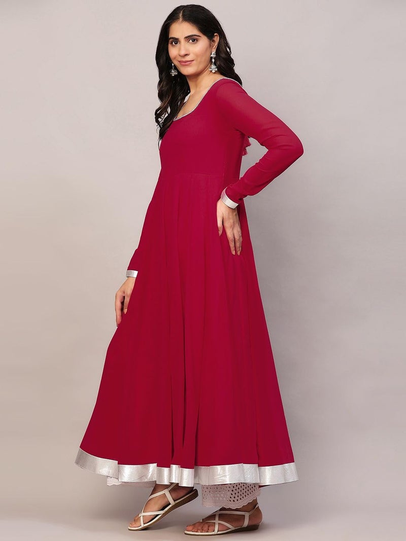 KZA Women's Georgette Hand Embroidered Flared Anarkali Kurta Suit with Full Sleeves for Ethnic Wear Pink - Image 3