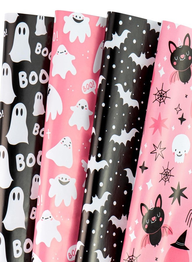 WRAPAHOLIC Halloween Wrapping Paper Sheet - 12 Sheets Pink and Black Halloween Theme Design Folded Flat with 12 Gift Tags for Party - 19.7 Inch X 27.5 Inch Per Sheet - Image 1