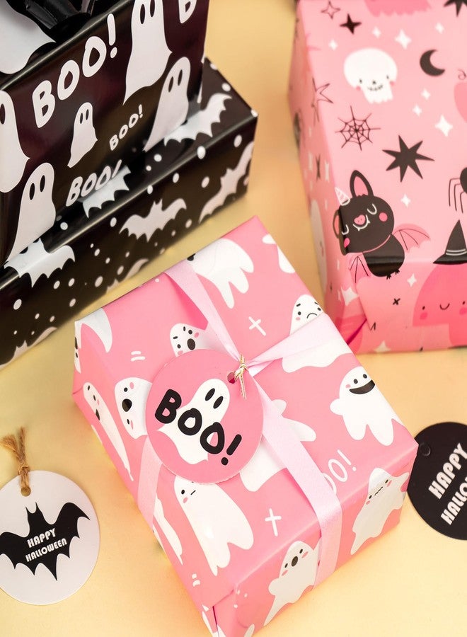 WRAPAHOLIC Halloween Wrapping Paper Sheet - 12 Sheets Pink and Black Halloween Theme Design Folded Flat with 12 Gift Tags for Party - 19.7 Inch X 27.5 Inch Per Sheet - Image 4
