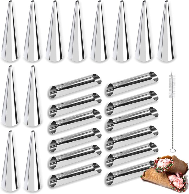 BEETO Cannoli Form Tubes, 24 pack 5 inch Screw Croissant Molds,Stainless Steel,Non-Stick,Cream Horn Roll Moulds Set,Tubular/Standing Cone Shaped,for Baking Danish Crisps,Desserts,Pastry,with Cleaning Brush - Image 1