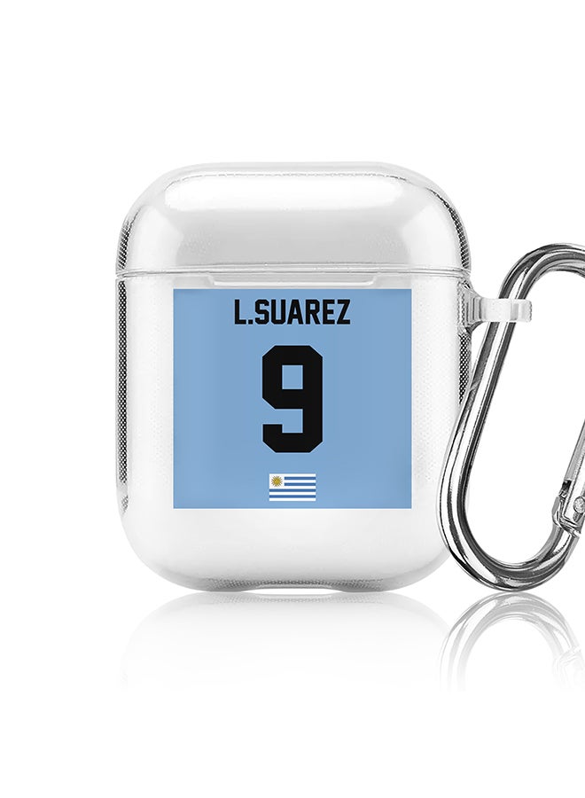 Stylizedd Classic Clear printed Case for Apple Airpods 2 / 1 Soft TPU Gel Thin Transparent Flexible Cover - Football Team - Uruguay , Player Name - L.Suarez - Image 1