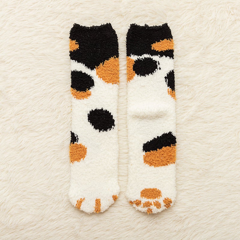 Womens Winter Thick Fleece Cat Claw Socks Tablet khaki  - Image 5