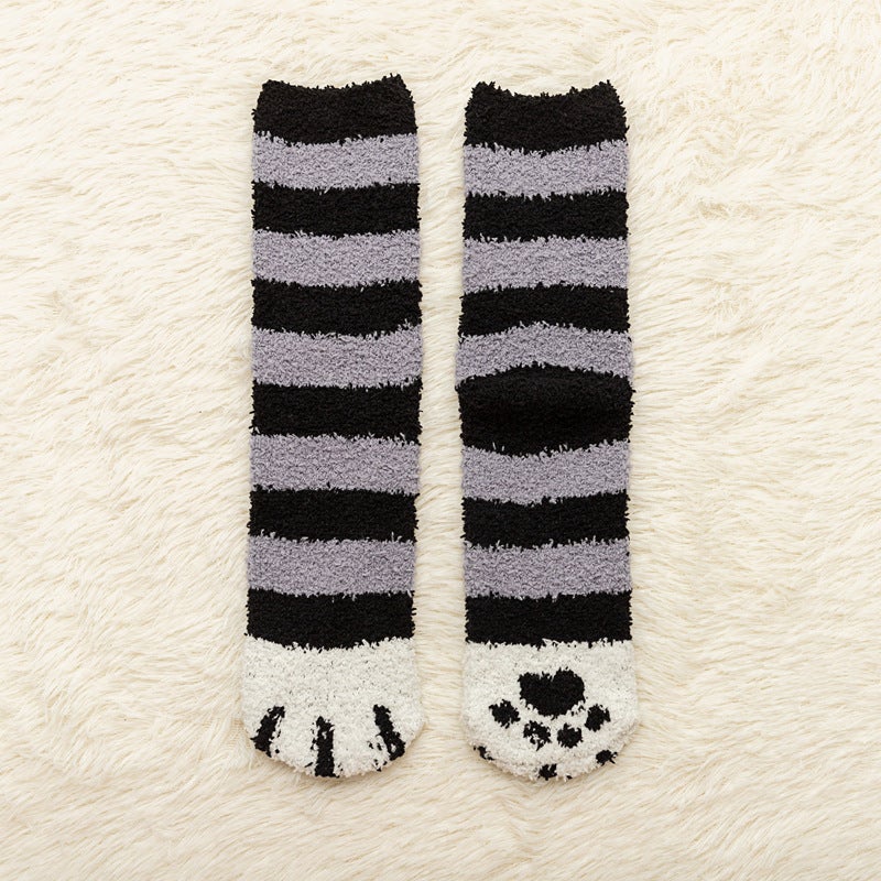 Womens Winter Thick Fleece Cat Claw Socks Tablet khaki  - Image 3