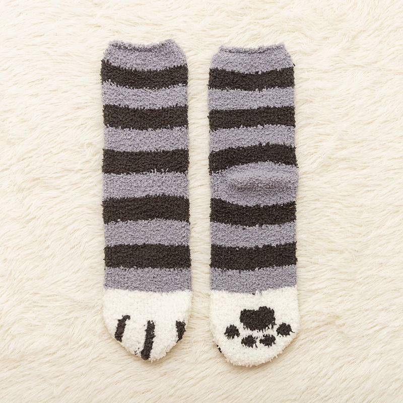 Womens Winter Thick Fleece Cat Claw Socks Tablet khaki  - Image 4