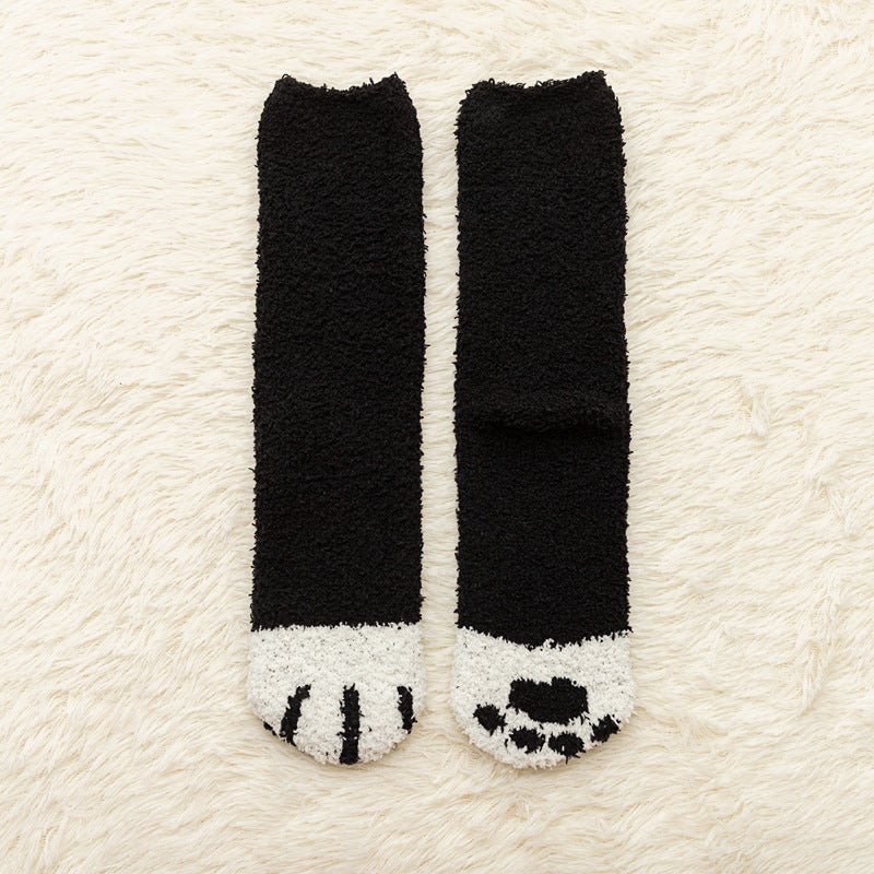 Womens Winter Thick Fleece Cat Claw Socks Tablet khaki  - Image 2