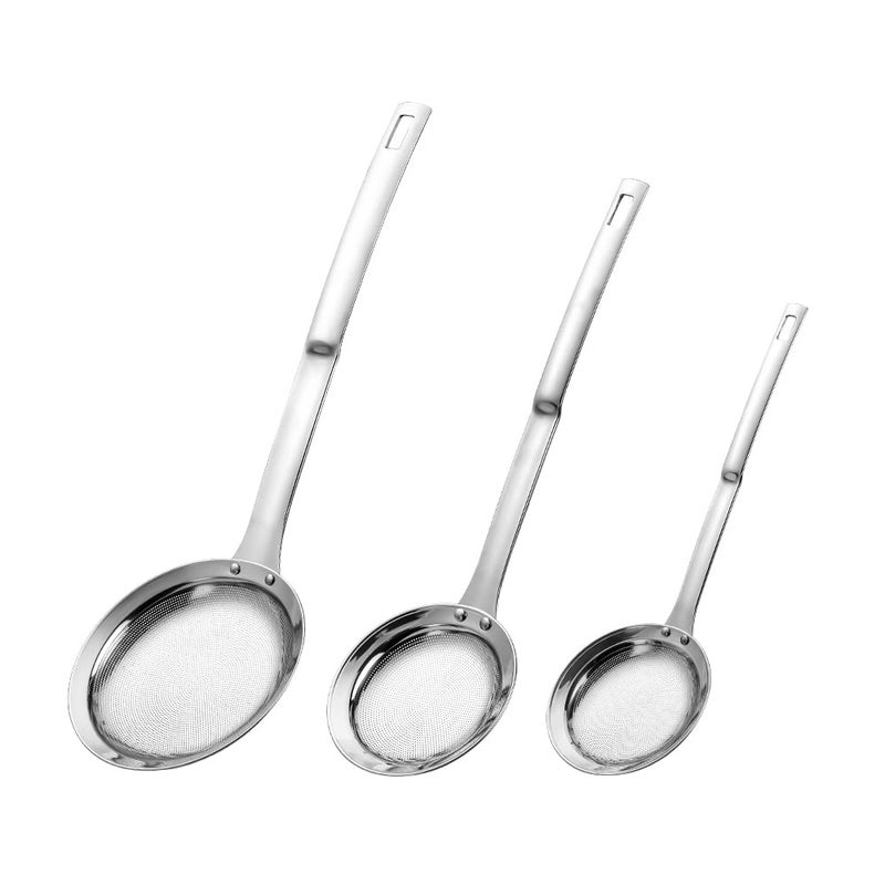 Hvanam Sieve Fine Mesh Strainer Set Stainless Steel Metal Flat Cooking Skimmer Ladle Colander With Handle Food Strainer Kitchen Tools For Kitchen Baking Oil Filter Flour Sifter FoamL M Small 3Pack