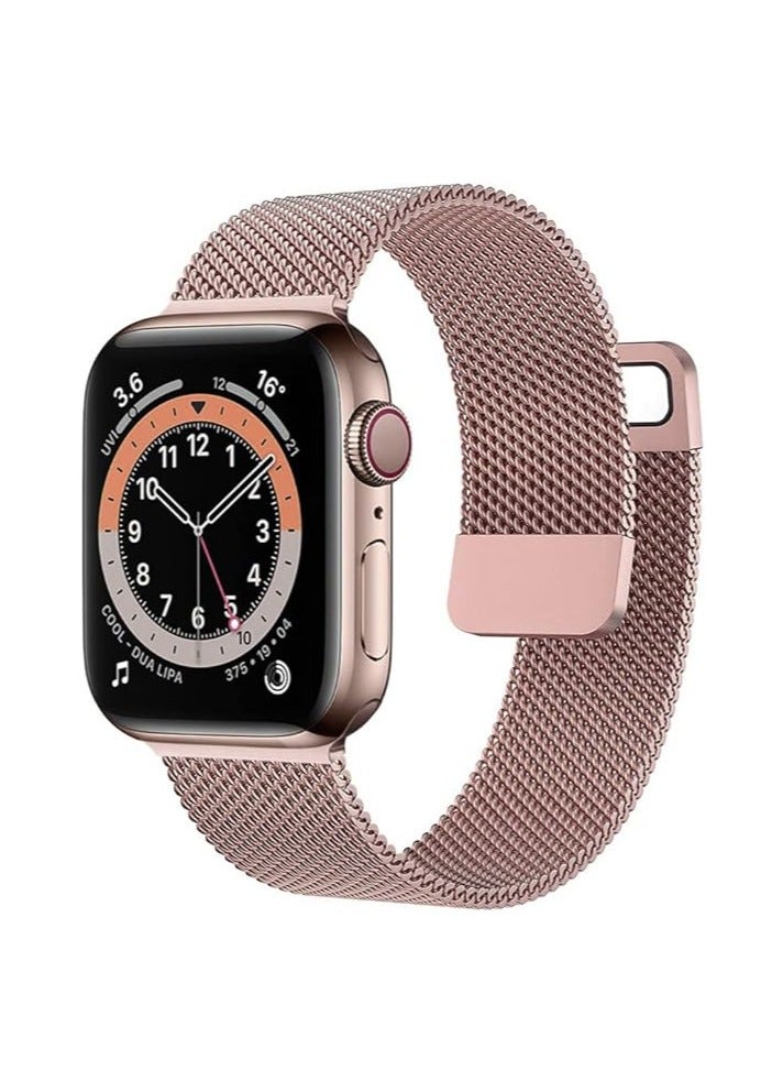 تين تك سوار مغناطيس متوافق مع ساعة ابل 49 ملم / 45 ملم / 44 ملم / 42 ملم، استيك ساعة من الستانلس ستيل لسلسلة اي ووتش 1/2/3/4/5/6/7/8/اس اي / الترا / الترا 2 من تين تك – روز جولد - Image 1