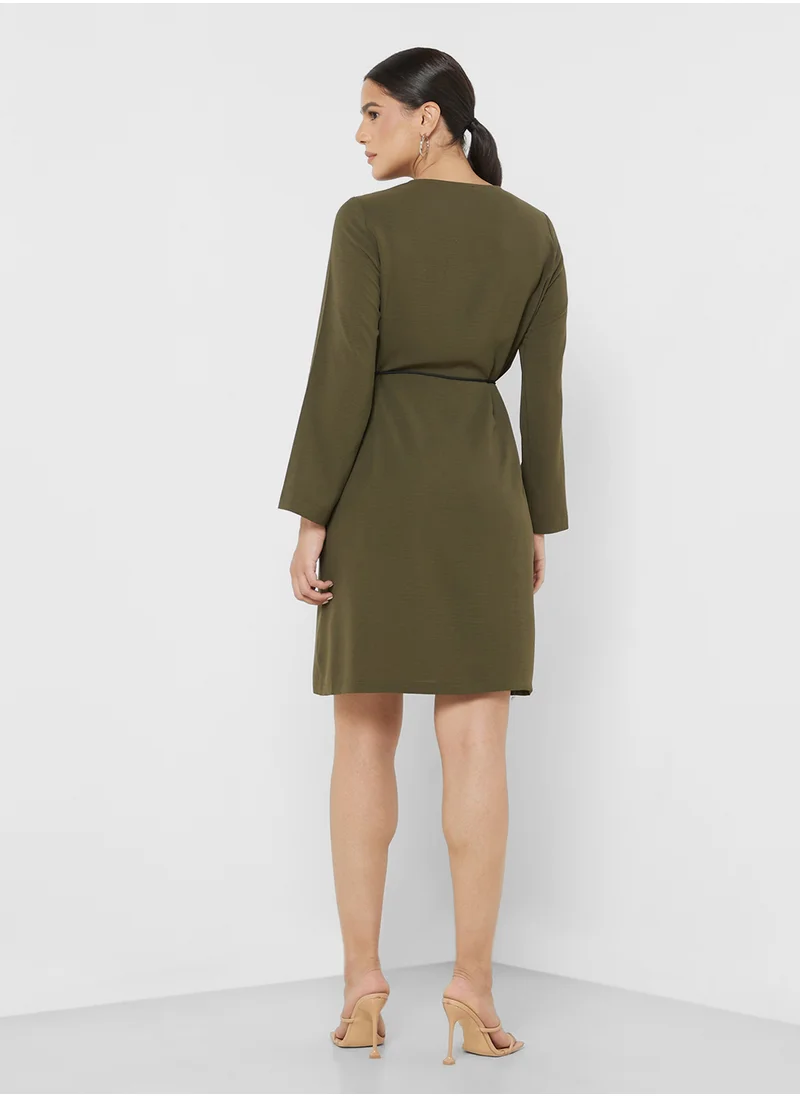 ELLA Wrap Front Belted Detail Dress