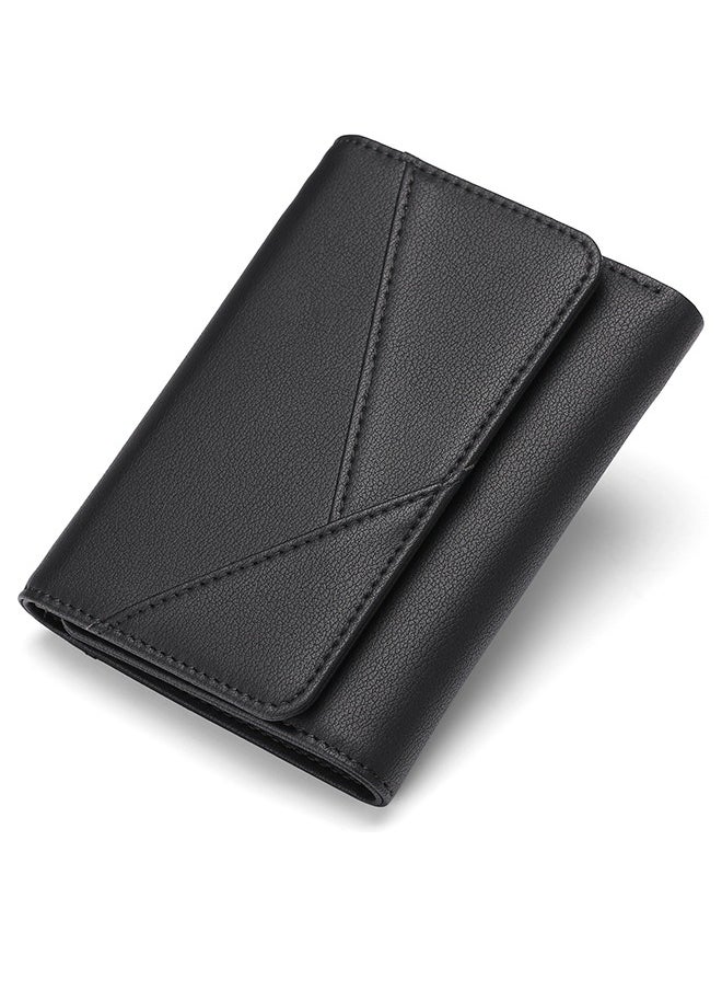 SENDEFN RFID Blocking Trifold Wallet For Women - Compact Leather Card Holder With 13 Slots And Zipper Pocket Black  - Image 2