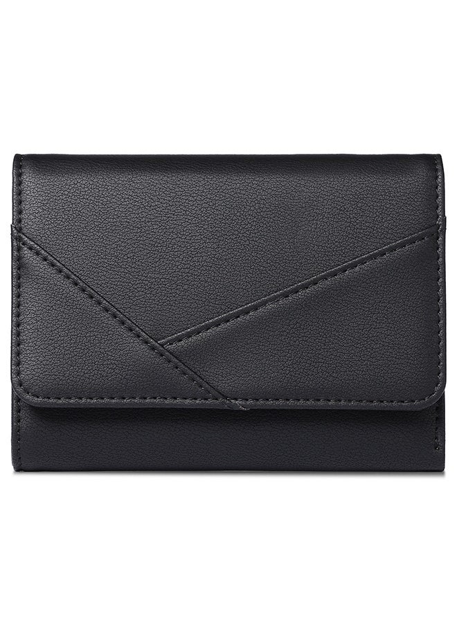 SENDEFN RFID Blocking Trifold Wallet For Women - Compact Leather Card Holder With 13 Slots And Zipper Pocket Black  - Image 1