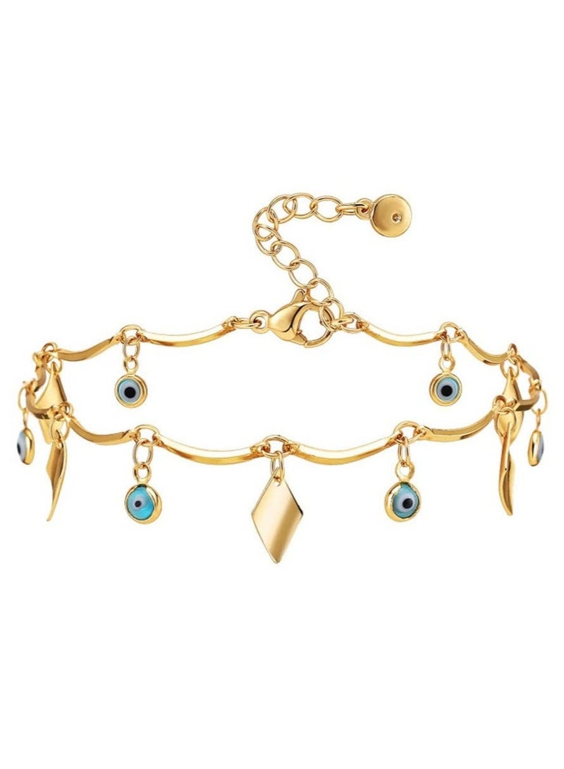Captaintech Evil Eye Bracelets  18k Real Gold Plated , Evil Eye Bracelet Anklet Adjustable Chain Protection Jewelry Birthday Gifts for Women Girls Jewelry Gift - Image 1