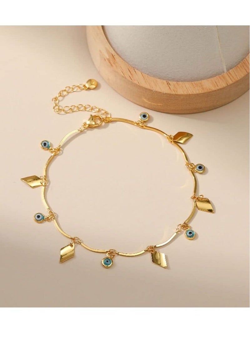 Captaintech Evil Eye Bracelets  18k Real Gold Plated , Evil Eye Bracelet Anklet Adjustable Chain Protection Jewelry Birthday Gifts for Women Girls Jewelry Gift - Image 2