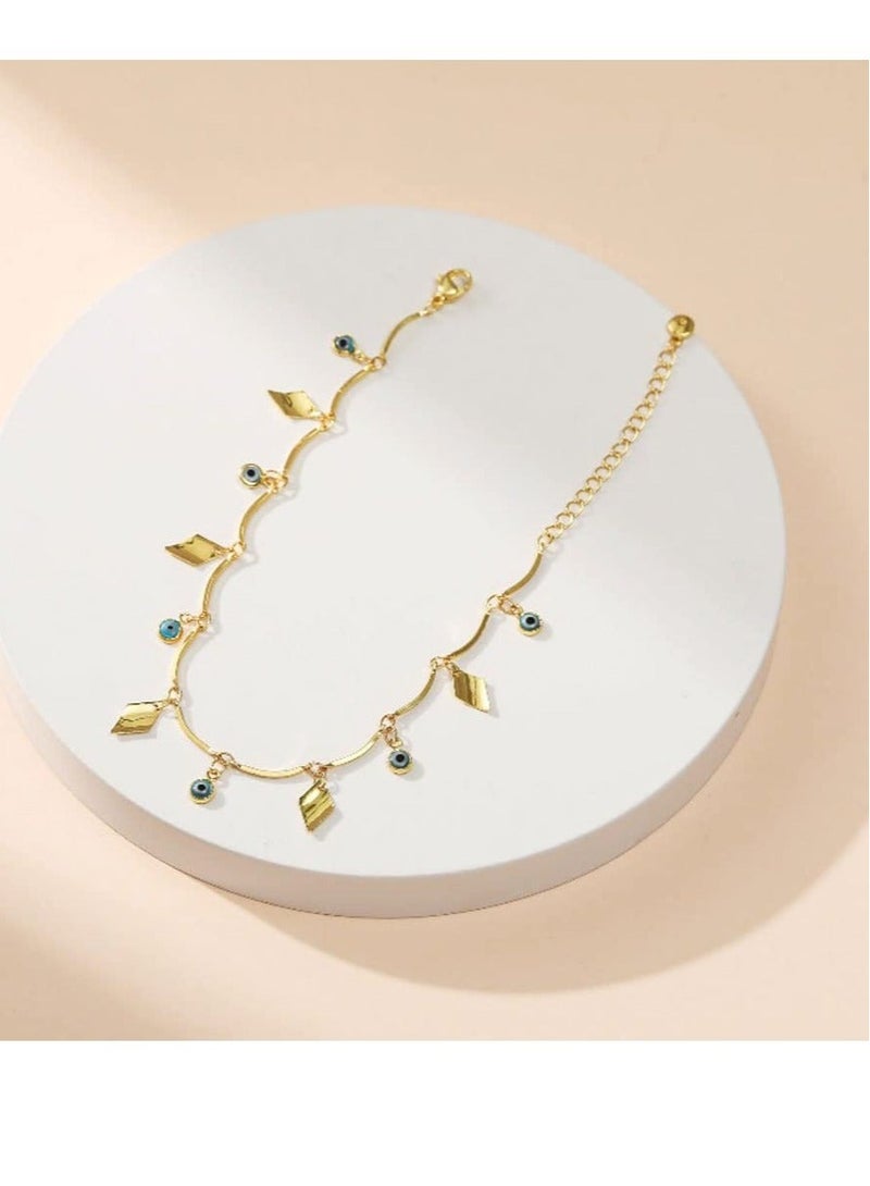 Captaintech Evil Eye Bracelets  18k Real Gold Plated , Evil Eye Bracelet Anklet Adjustable Chain Protection Jewelry Birthday Gifts for Women Girls Jewelry Gift - Image 3