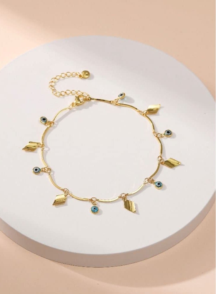 Captaintech Evil Eye Bracelets  18k Real Gold Plated , Evil Eye Bracelet Anklet Adjustable Chain Protection Jewelry Birthday Gifts for Women Girls Jewelry Gift - Image 4