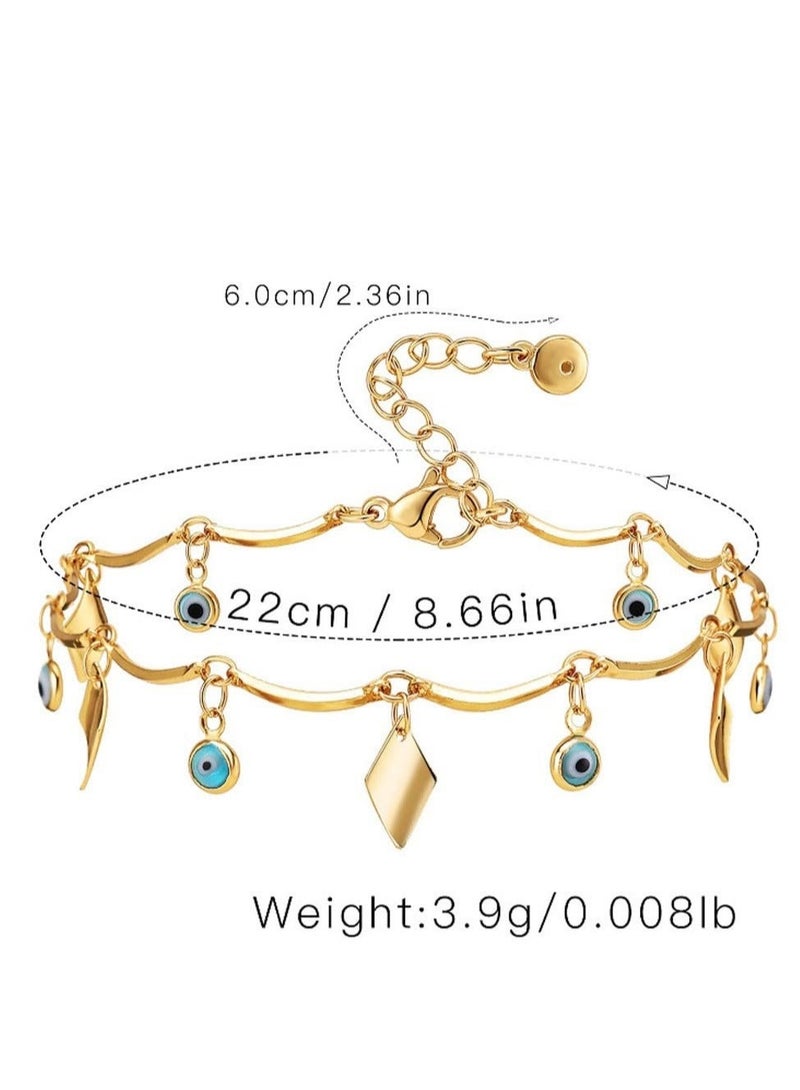 Captaintech Evil Eye Bracelets  18k Real Gold Plated , Evil Eye Bracelet Anklet Adjustable Chain Protection Jewelry Birthday Gifts for Women Girls Jewelry Gift - Image 5