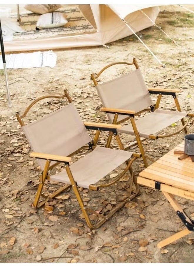2 in 1 Set of Folding Camping Chair with Armrests and Cup Holder Black and Portable Folding Lightweight Camping Chair for Camping Beige