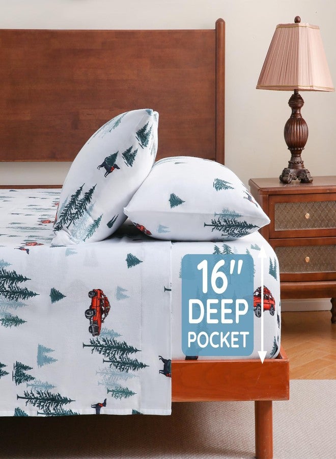 LONAVA 100% Organic Cotton Flannel Sheet Set 4 Pieces, Warm&Cozy Velvety Soft Heavyweight - Double Brushed Flannel, 16 inch Deep Pocket Bedsheets,(Queen,Forest Car) - Image 5