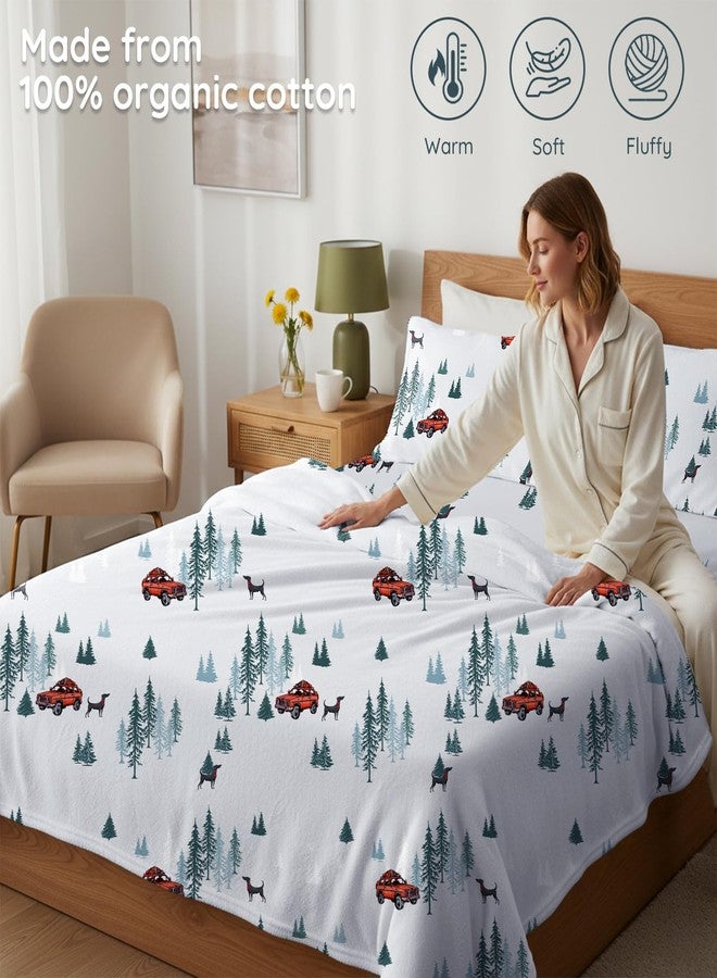 LONAVA 100% Organic Cotton Flannel Sheet Set 4 Pieces, Warm&Cozy Velvety Soft Heavyweight - Double Brushed Flannel, 16 inch Deep Pocket Bedsheets,(Queen,Forest Car) - Image 3