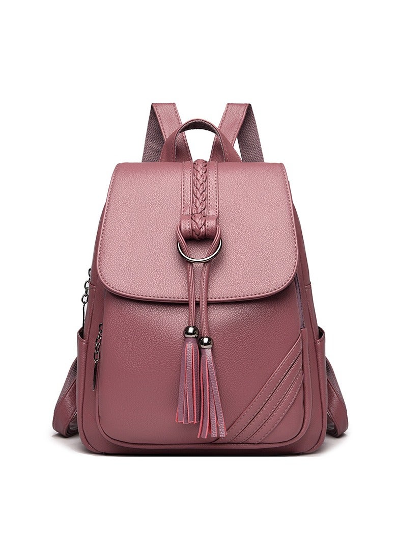 MIXDE Fashion Tassel Decor Flap Textured Backpack Leisure PU Leather Large Schoolbag New Double Shoulder Bag for Students - Image 1