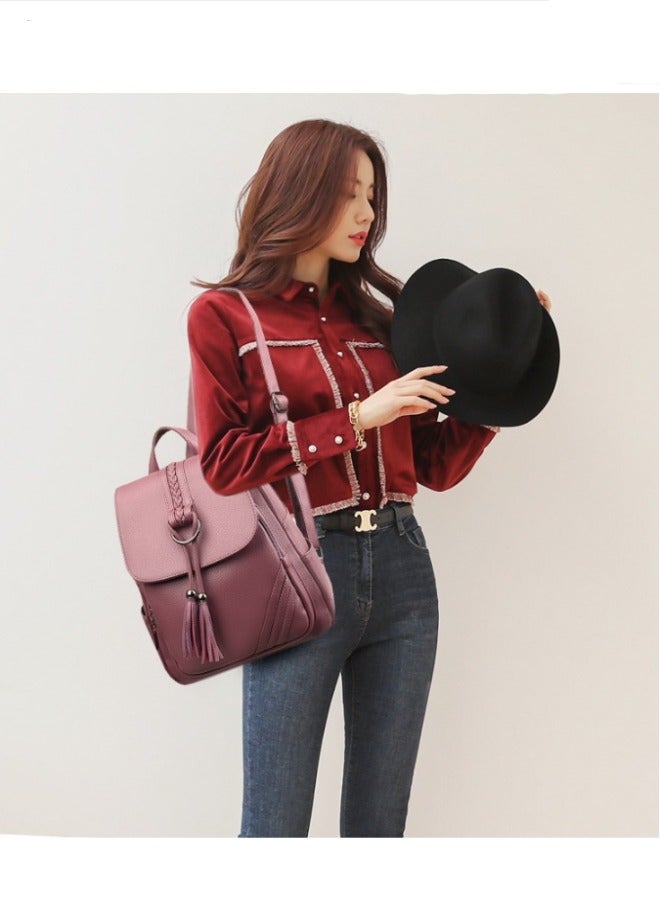 MIXDE Fashion Tassel Decor Flap Textured Backpack Leisure PU Leather Large Schoolbag New Double Shoulder Bag for Students - Image 3