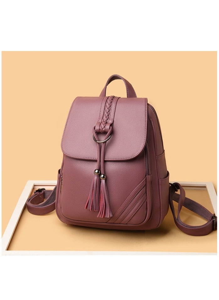 MIXDE Fashion Tassel Decor Flap Textured Backpack Leisure PU Leather Large Schoolbag New Double Shoulder Bag for Students - Image 2