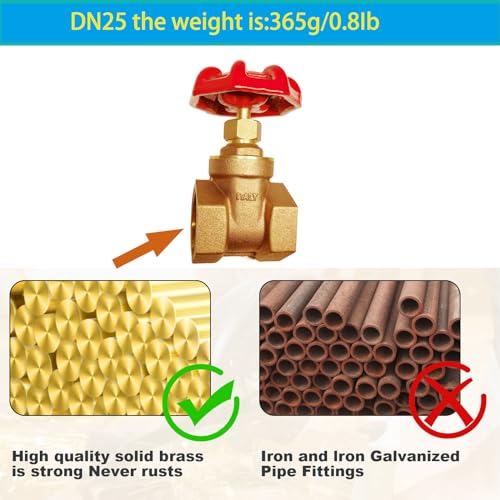 GUXGUY 1” Brass Gate Valve DN25, NPT Brass Female Threaded Rotary Globe Valve for Water Pipes, Fuel Water Gas Flow Control, Air Switches, Water Meter Front Switches and Air Compressors, etc - Image 5