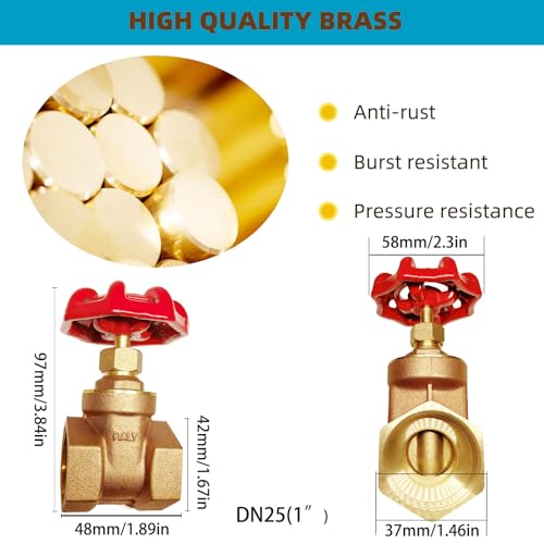 GUXGUY 1” Brass Gate Valve DN25, NPT Brass Female Threaded Rotary Globe Valve for Water Pipes, Fuel Water Gas Flow Control, Air Switches, Water Meter Front Switches and Air Compressors, etc - Image 3
