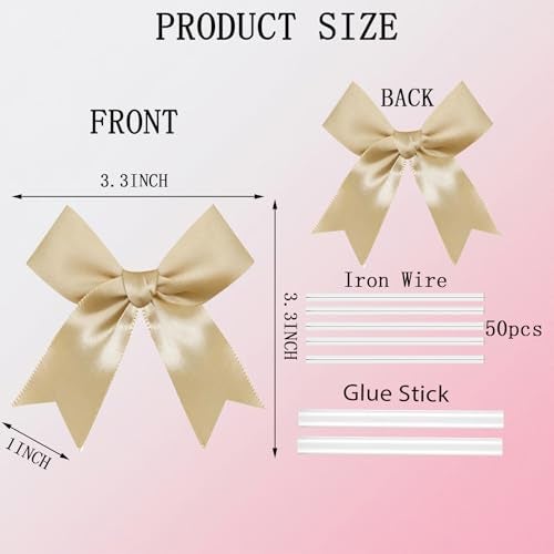 Amstorer Twist Tie Bows Satin Ribbon Bow 3.3 Inch Gift Wrap Bow Craft Bows for Gift Wrapping, Party Decorations Gifts Bag DIY Treat Bags (Golden, 1 Count(Pack of 50)) - Image 2