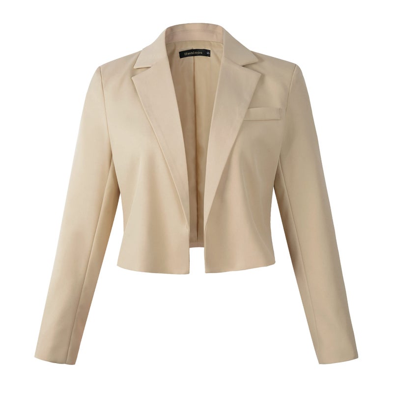 Beninos Womens Long Sleeve Open Front Cropped Blazer Jacket (806 Khaki, S) - Image 1
