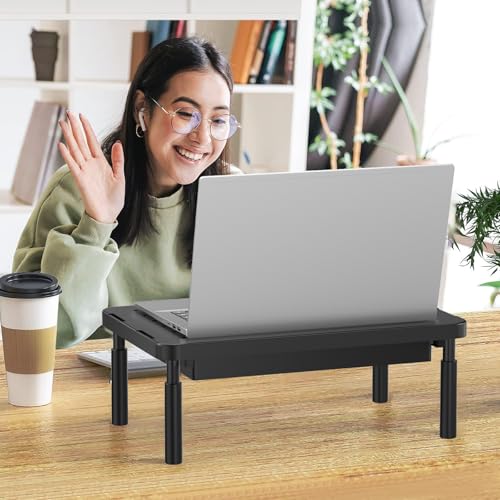 WALI Computer Monitor Stand with Storage Desk Monitor Riser 3 Height Adjustable Laptop Riser with Airflow Vents Desk Organizer for Computer Laptop Printer PTT002B 1 Pack Black - Image 3