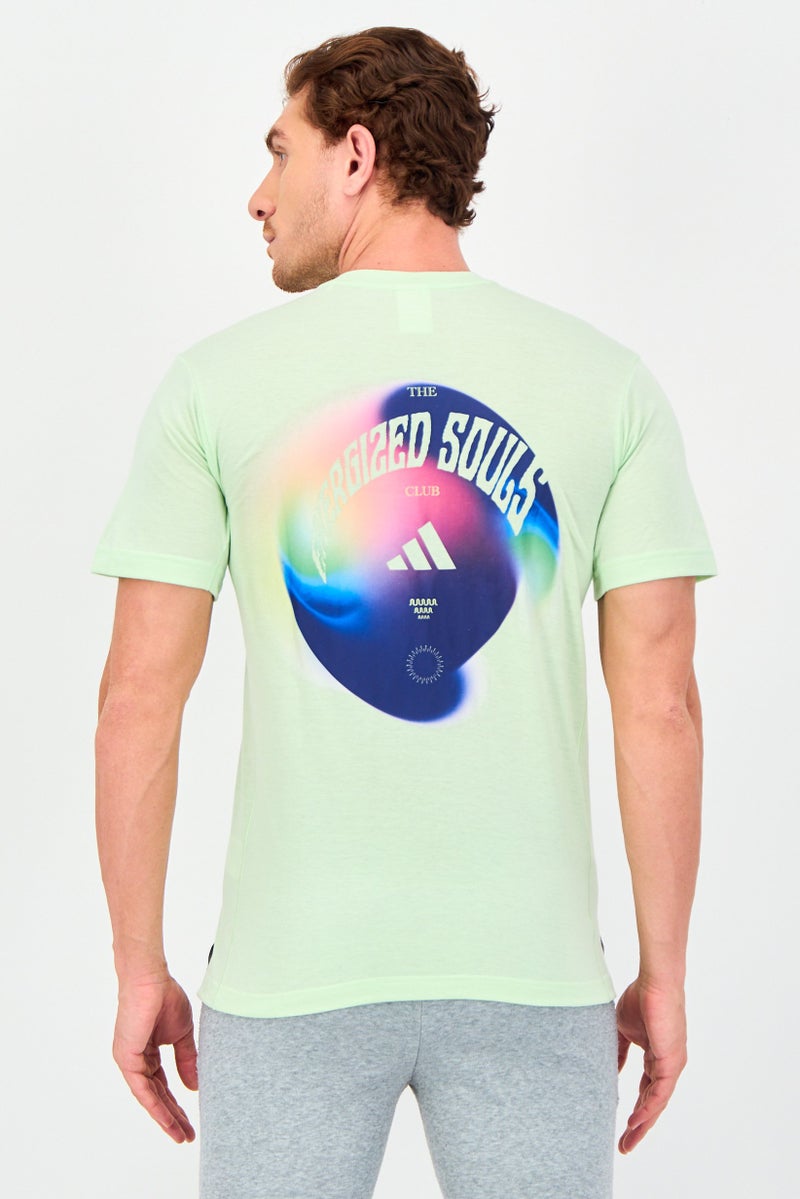 Adidas تي شيرت يوجا للرجال بأكمام قصيرة، لون أخضر نعناعي - Image 3