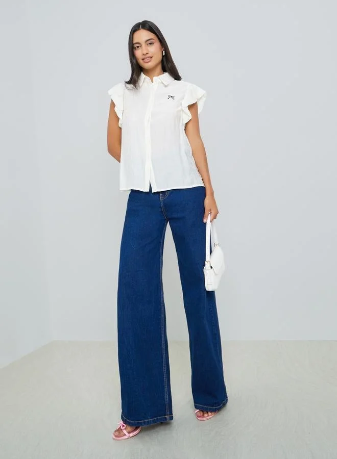 Styli White Ruffle Sleeveless Shirt