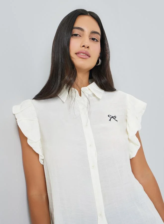 Styli White Ruffle Sleeveless Shirt