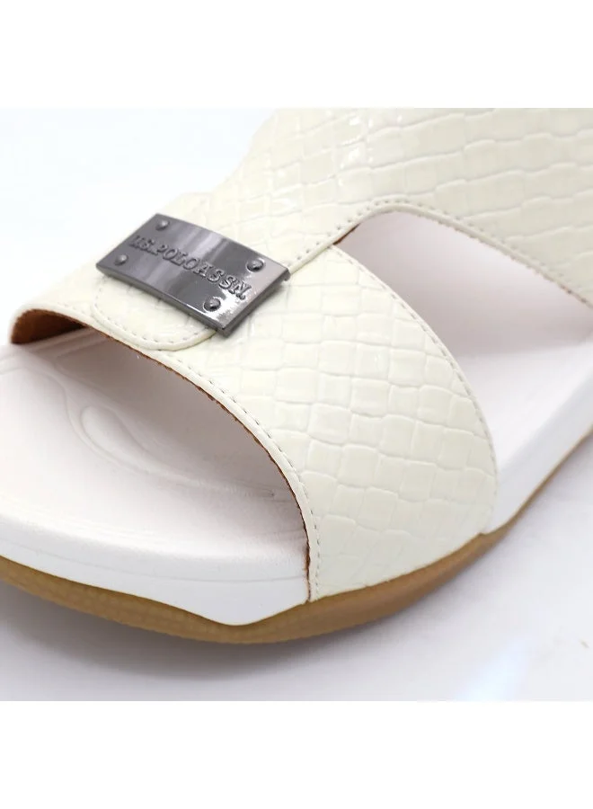 U.S. Polo Assn. WHITE Men’s Cream/White Crossover Slide Sandals – Casual Slip‑On Sandals for Home, Beach & Everyday Comfort for Men | Best Price UAE