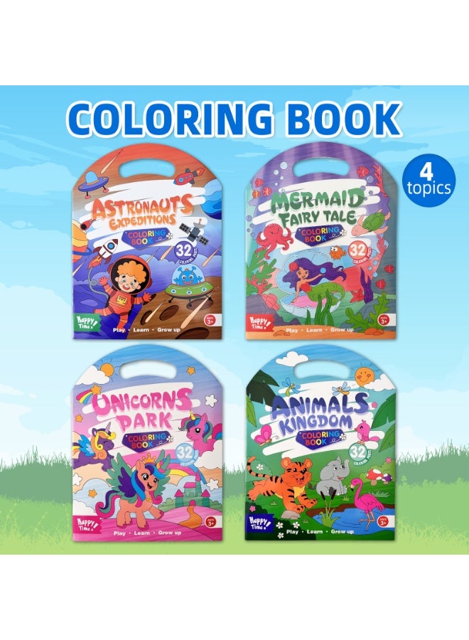 4 books in a set of 32 simple large-open fun coloring books for toddlers, including animals, mermaids, unicorns, space and other easy-to-color patterns, ideal coloring books to help children learn about different animals and to improve children's coordination and concentrationUniversal coloring books for boys and girls - Image 1