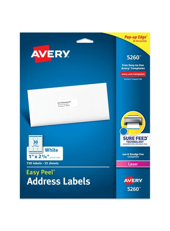 AVERY Easy Peel Printable Address Labels with Sure Feed, 2.5 cm x 2-5/8", White, 750 Blank Mailing Labels (05260) - Image 1