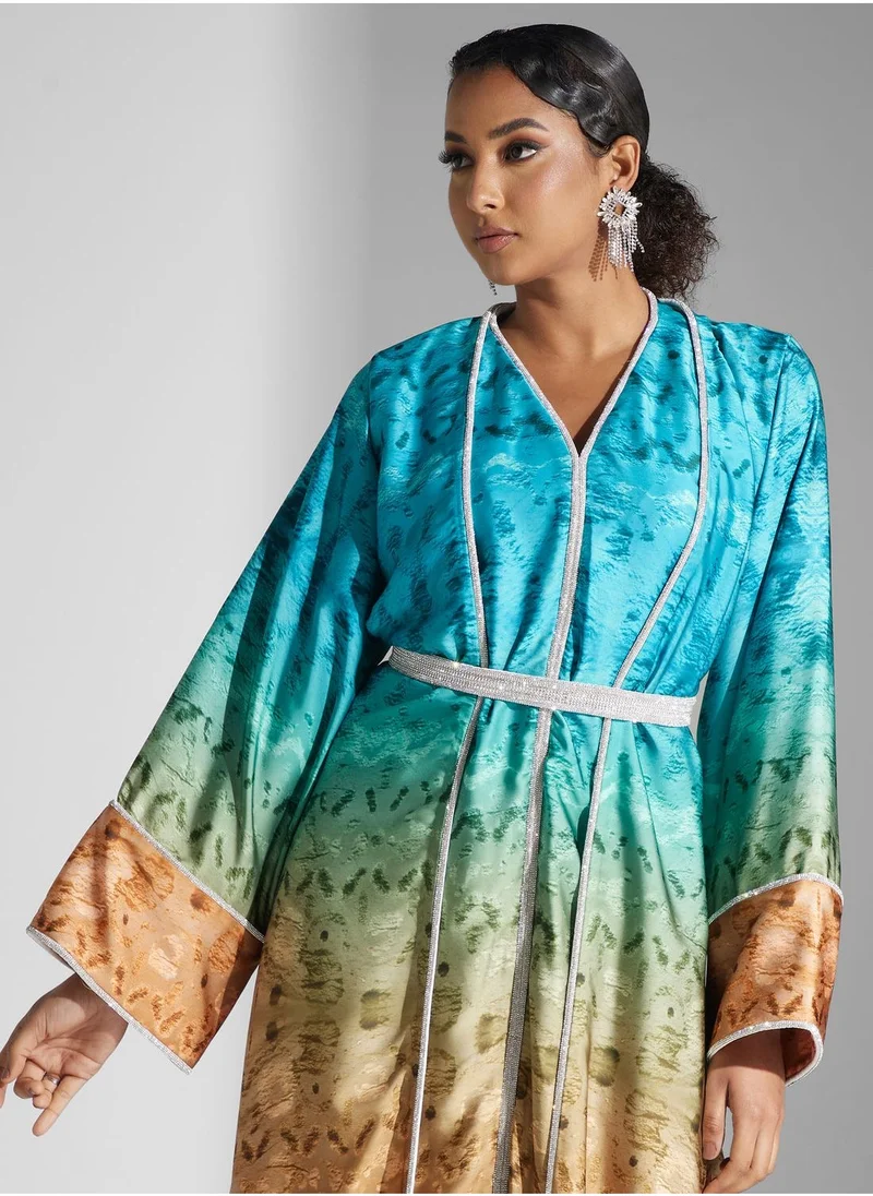 Yaser albik V-Neck Printed Abaya